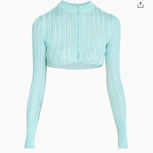 Alaia Light Blue Sheer Knit Crop Top